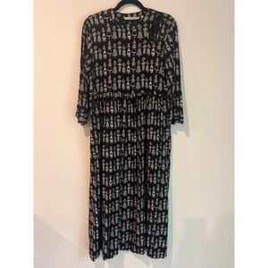 Melange Colour Me Artsy Black White Tribal Figure Print Maxi Dress XL Cultural